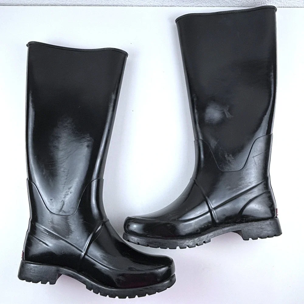 Lauren Ralph Lauren Setha Rain Boots Women 7B Black Good Waterproof Lug Sole